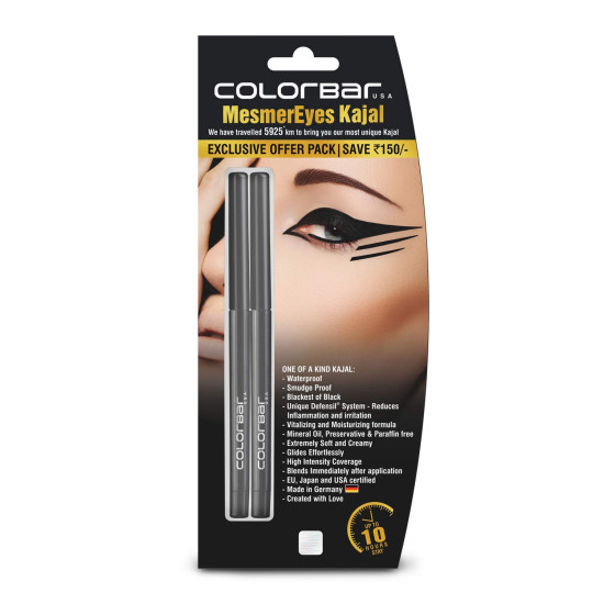 Colorbar Cosmetics MesmerEyes Kajal Duo, Black, 0.70 g (Pack of 2) | Lasts upto 10 hours | Nourishing | Waterproof