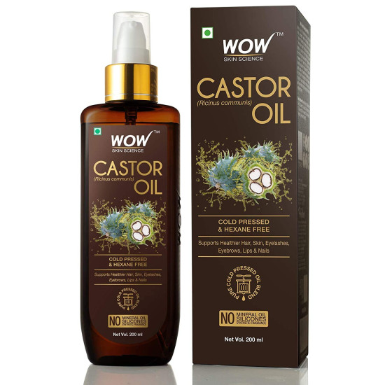 Wow Skin Science 100% Pure Castor Oil - Pure Cold Pressed Oil Blend and Hexane Free -Supports HealthierHair, Eyelashes, Skin & Nails | No Mineral Oil & Silicones - 200 ml