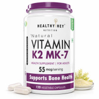 HealthyHey Nutrition Vitamin K2 | 100% Vegetarian Vitamin K2 Benefits in Bone Health - 55mcg - 120 Vitamin K27 Capsules
