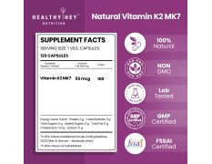 HealthyHey Nutrition Vitamin K2 | 100% Vegetarian Vitamin K2 Benefits in Bone Health - 55mcg - 120 Vitamin K27 Capsules