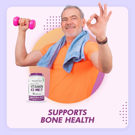 HealthyHey Nutrition Vitamin K2 | 100% Vegetarian Vitamin K2 Benefits in Bone Health - 55mcg - 120 Vitamin K27 Capsules