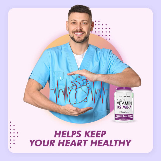 HealthyHey Nutrition Vitamin K2 | 100% Vegetarian Vitamin K2 Benefits in Bone Health - 55mcg - 120 Vitamin K27 Capsules
