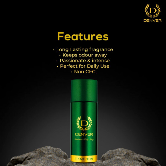 DENVER Hamilton Deo - 165ML Each (Pack of 2) | Long Lasting Deodorant Body Spray for Men