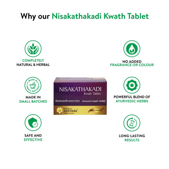 Kerala Ayurveda Nisakathakadi Kwath Tablet 100 Tablets| Controls Blood Sugar Naturally | Healthy Glucose Metabolism |Eases Polyuria and Swollen Feet| Natural Glucose Regulator| 100% Ayurvedic| With Haldi, Kathaka, Amla, Usira, Ekanayakam, and Lodhra