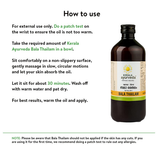 Kerala Ayurveda Bala Thailam 450 ml | Muscle and Bone Strengthening Abhyanga Oil | Age Related Joint Issues| For Healthy Joints & Muscles | With Bala, Guduchi, Rasna, Curd, Milk, and Sesame Oil