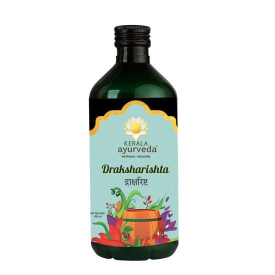 Kerala Ayurveda Draksharishta 450 ml | For Anemia | Non-Constipating Iron Tonic | Herbal Blood Purifier | To Flush Out Blood Impurities | For General Debility | No Artificial Flavors | With, Draksha, Tvak, Ela, Nagakesar, Vidanga, Dhataki, and Jaggery |