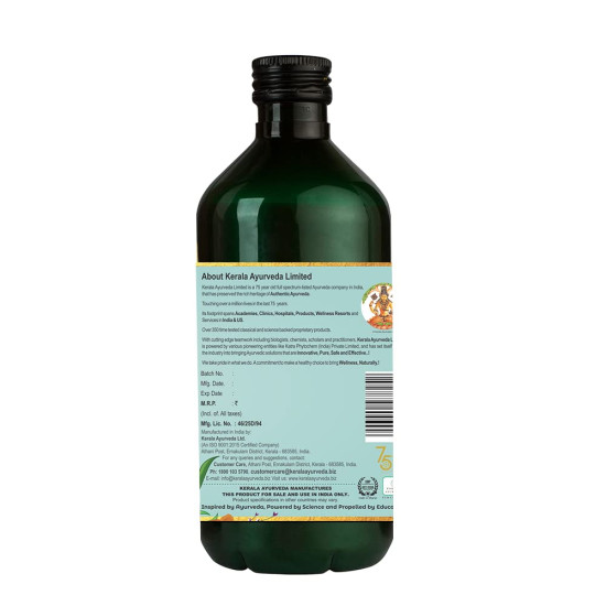 Kerala Ayurveda Draksharishta 450 ml | For Anemia | Non-Constipating Iron Tonic | Herbal Blood Purifier | To Flush Out Blood Impurities | For General Debility | No Artificial Flavors | With, Draksha, Tvak, Ela, Nagakesar, Vidanga, Dhataki, and Jaggery |