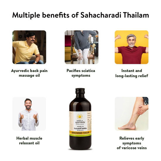 Kerala Ayurveda Sahacharadi Thailam 450 ml| Back pain oil | Massage Oil | Relief from Back pain and sciatica | Ayurvedic Tel for Muscle and Joint Pain| With Sahachara, Dashmoola, Manjistha, Sesame Oil Base | Original Ayurvedic Herbal formulation.