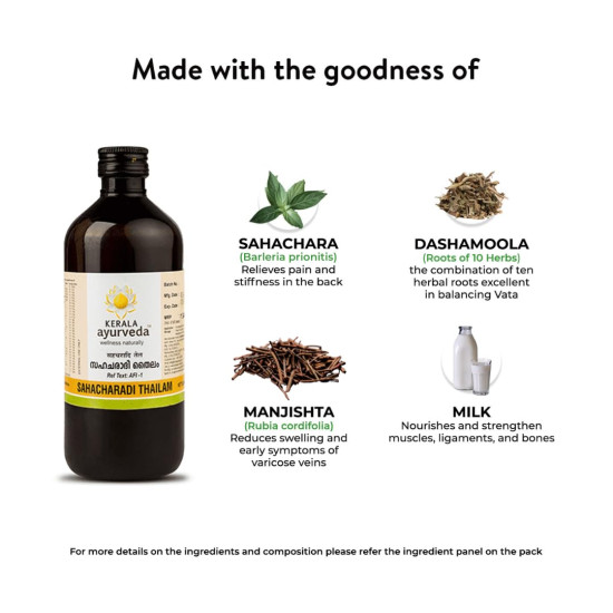 Kerala Ayurveda Sahacharadi Thailam 450 ml| Back pain oil | Massage Oil | Relief from Back pain and sciatica | Ayurvedic Tel for Muscle and Joint Pain| With Sahachara, Dashmoola, Manjistha, Sesame Oil Base | Original Ayurvedic Herbal formulation.