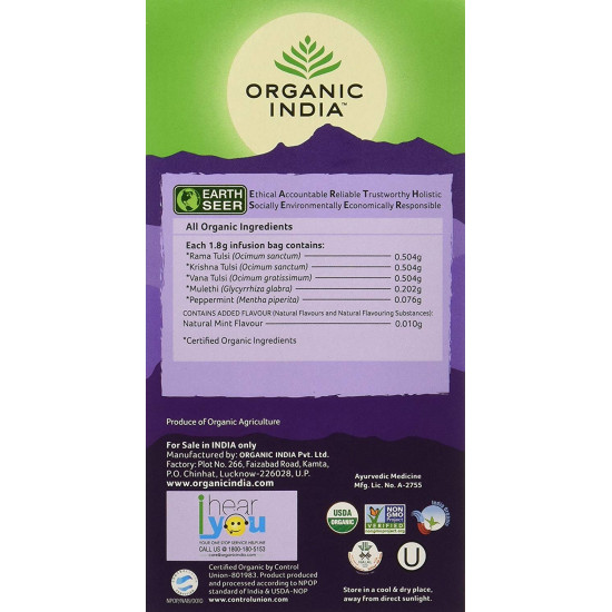 Organic India Tulsi Mulethi Tea, 25 Infusion Bags (Pack of 2)