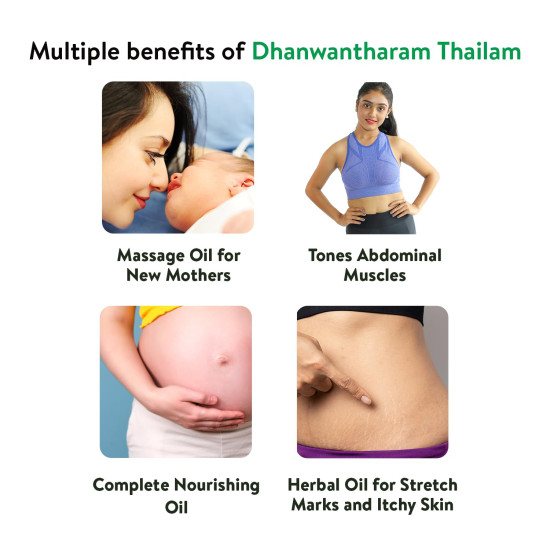 Kerala Ayurveda Dhanwantharam Thailam 450 Ml | For Pre & Post Natal Massage | Soothing Massage Oil for Pregnant Belly | For Pregnancy Massage | Control Stretch Marks| Complete Nourishment Oil | Abhyanga Oil for Men & Women | With Bala, Ashwagandha