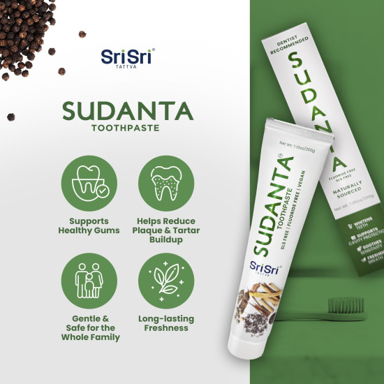 Sri Sri Tattva Sudanta Original Toothpaste - All Natural, Fluoride Free Tooth Paste with Cloves, Cinnamon, Bakul & More - 200g (Pack of 2), for Kids and Adults Sri Sri Tattva Sudanta Original Toothpaste - All Natural, Fluoride Free Tooth Paste with Cloves, Cinnamon, Bakul & More - 200g (Pack of 2), for Kids and Adults