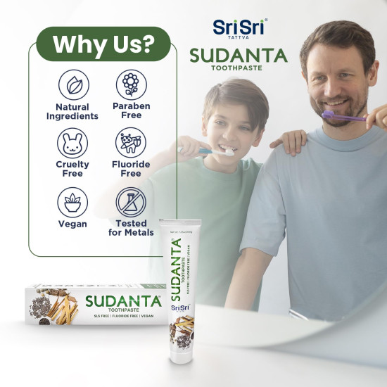 Sri Sri Tattva Sudanta Original Toothpaste - All Natural, Fluoride Free Tooth Paste with Cloves, Cinnamon, Bakul & More - 200g (Pack of 2), for Kids and Adults Sri Sri Tattva Sudanta Original Toothpaste - All Natural, Fluoride Free Tooth Paste with Cloves, Cinnamon, Bakul & More - 200g (Pack of 2), for Kids and Adults