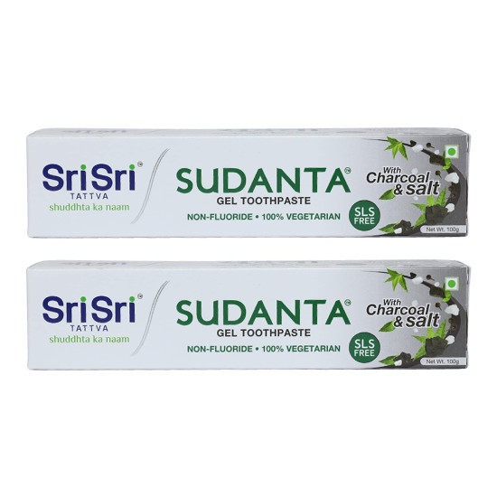 Sri Sri TATTVA shuddhta ka naam Sudanta Herbal Gel Toothpaste - All Natural, SLS Free, Fluoride Free Tooth Paste with Charcoal, Salt & More - 100g (Pack of 2), for Kids and Adults Sri Sri TATTVA shuddhta ka naam Sudanta Herbal Gel Toothpaste - All Natural, SLS Free, Fluoride Free Tooth Paste with Charcoal, Salt & More - 100g (Pack of 2), for Kids and Adults