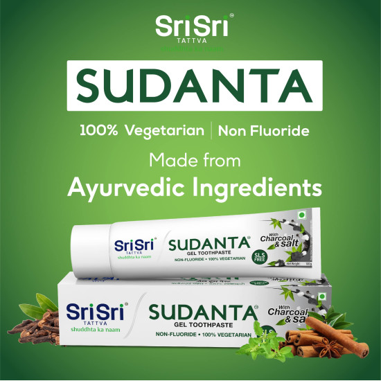 Sri Sri TATTVA shuddhta ka naam Sudanta Herbal Gel Toothpaste - All Natural, SLS Free, Fluoride Free Tooth Paste with Charcoal, Salt & More - 100g (Pack of 2), for Kids and Adults Sri Sri TATTVA shuddhta ka naam Sudanta Herbal Gel Toothpaste - All Natural, SLS Free, Fluoride Free Tooth Paste with Charcoal, Salt & More - 100g (Pack of 2), for Kids and Adults