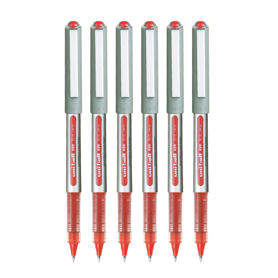uni-ball Eye UB157 0.7 mm Roller Ball Pens, Red Ink, Pack of 6