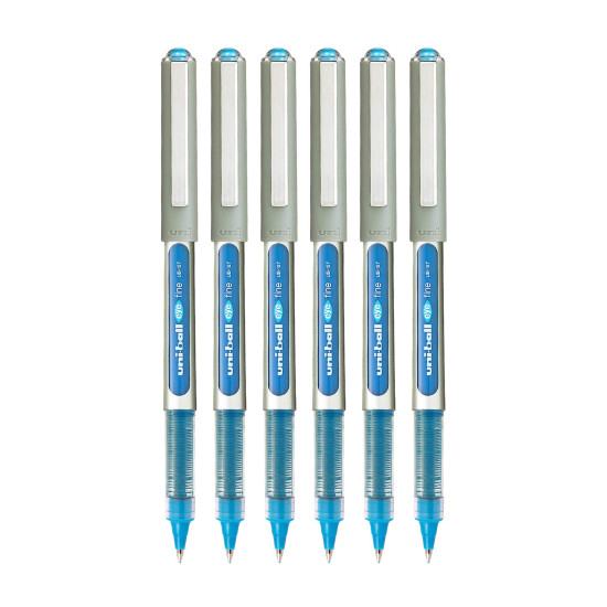 uni-ball Eye UB157 0.7 mm Roller Ball Pens, Light Blue Ink, Pack of 6