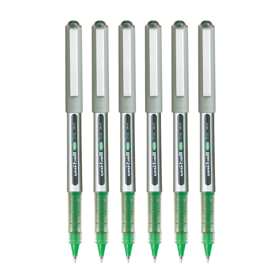 Uniball Eye UB157 0.7mm Roller Ball Pen | Green Ink, Pack of 6
