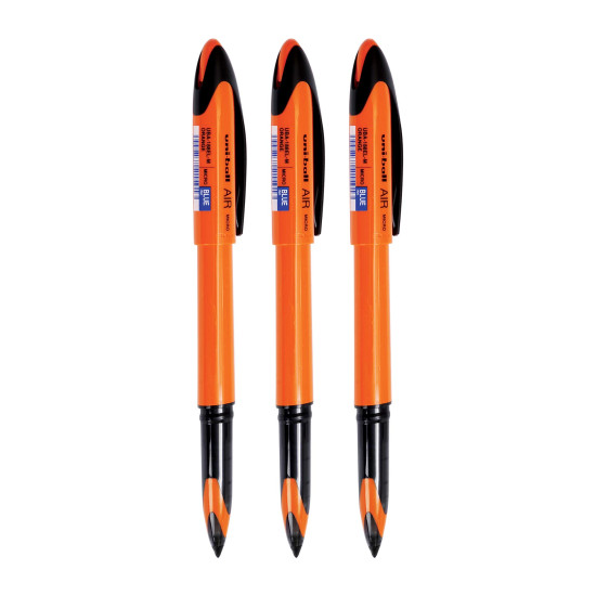 UNI-BALL Air UBA188ELM 0.5mm Roller Ball Pen | Orange Body, Blue Ink, Pack of 3