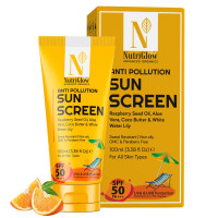 NutriGlow Advanced Organics Anti Pollution Sun Screen SPF 50 PA+++ For Non Greasy Daily Moisturizer With Broad Specrtrum For Dry, Damage and Tan Free Skin, All Skin Types, (100 ml)