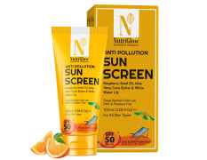 NutriGlow Advanced Organics Anti Pollution Sun Screen SPF 50 PA+++ For Non Greasy Daily Moisturizer With Broad Specrtrum For Dry, Damage and Tan Free Skin, All Skin Types, (100 ml)