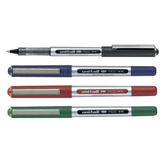 uni-ball Eye UB150 0.5mm Roller Ball Pen Combo | Blue, Black, Red & Green Ink, Pack of 4