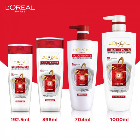 L'Oreal Paris Total Repair 5 Shampoo 704ml Combo with Conditioner, 192.5ml + Serum, 40ml FREE