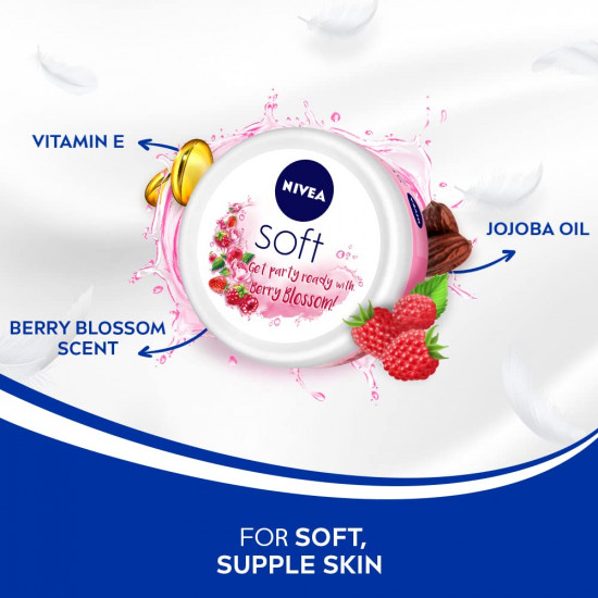 NIVEA Soft Light Moisturizer 100ml | Berry Blossom | For Face, Hand & Body, Instant Hydration | Non-Greasy Cream | With Vitamin E & Jojoba Oil | All Skin Types