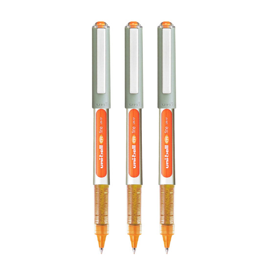 UNI-BALL Eye UB157 0.7mm Roller Ball Pen | Orange Ink, Pack of 3