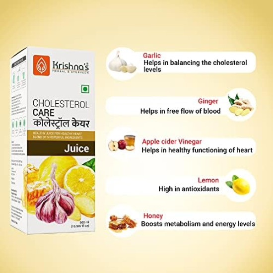 KRISHNA's HERBAL & AYURVEDA Cholesterol Care Juice - 500 Ml | Contains Honey With Apple Cider Ginger Garlic, Sugar Free, Health Drink