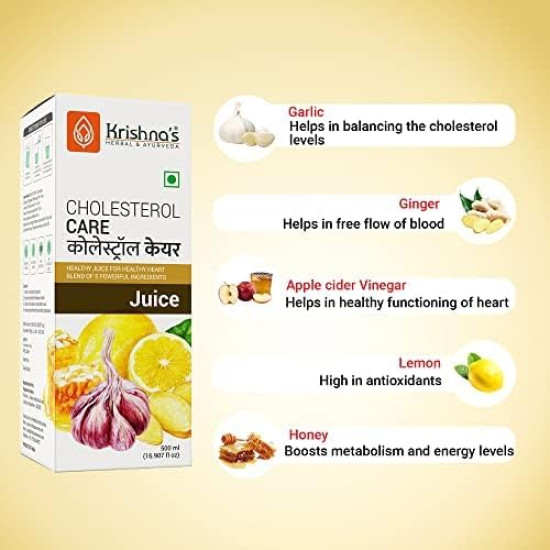 KRISHNA's HERBAL & AYURVEDA Cholesterol Care Juice - 500 Ml | Contains Honey With Apple Cider Ginger Garlic, Sugar Free, Health Drink