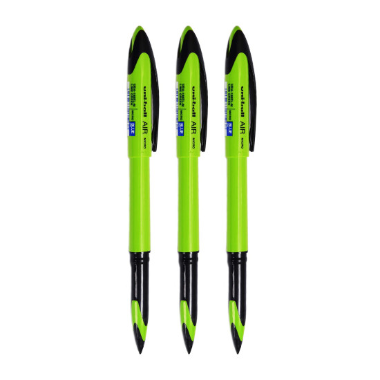 UNI-BALL Air UBA188ELM 0.5mm Roller Ball Pen | Lime Green Body, Blue Ink, Pack of 3