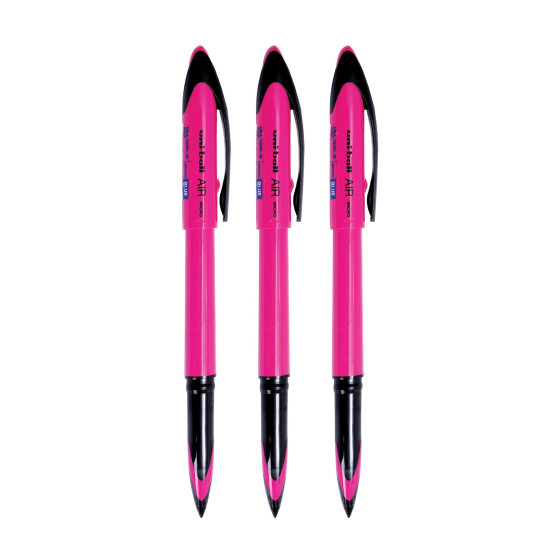 UNI-BALL Air Micro UBA 188 ELM 0.5mm Roller Ball Pen | Pink Body, Blue Ink, Pack of 3