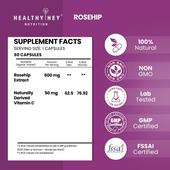 HealthyHey Nutrition Rosehip Extract 60 Veg Capsules
