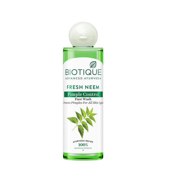 Biotique Fresh Neem Pimple Control Face Wash| Ayurvedic and Organically Pure| Prevents Pimples |100% Botanical Extracts| Suitable for All Skin Types | 200mL