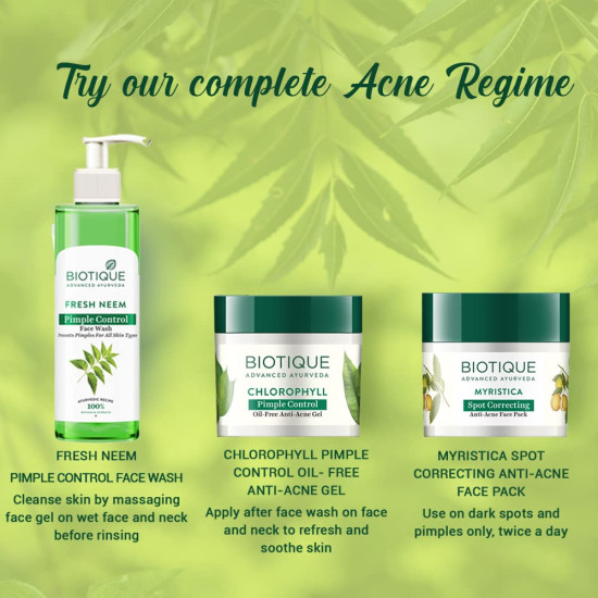 Biotique Fresh Neem Pimple Control Face Wash| Ayurvedic and Organically Pure| Prevents Pimples |100% Botanical Extracts| Suitable for All Skin Types | 200mL