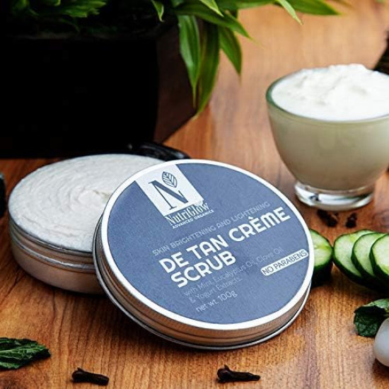 NutriGlow Advanced Organic De Tan Creme Scrub With Mint and Yogurt Extracts For Skin Lightening and Brightening, Remove Dead Skin & Blackheads, 100g