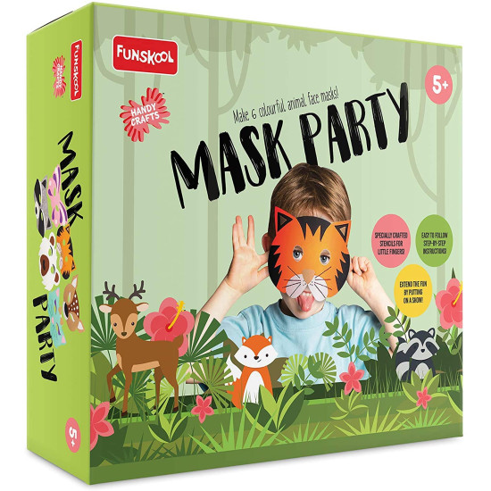 Funskool Handycrafts Mask Party , DIY face masks kids , Make many animal faces , Art and Craft Kit, DIY Kit, Ages 5 Years and Above, Multicolour