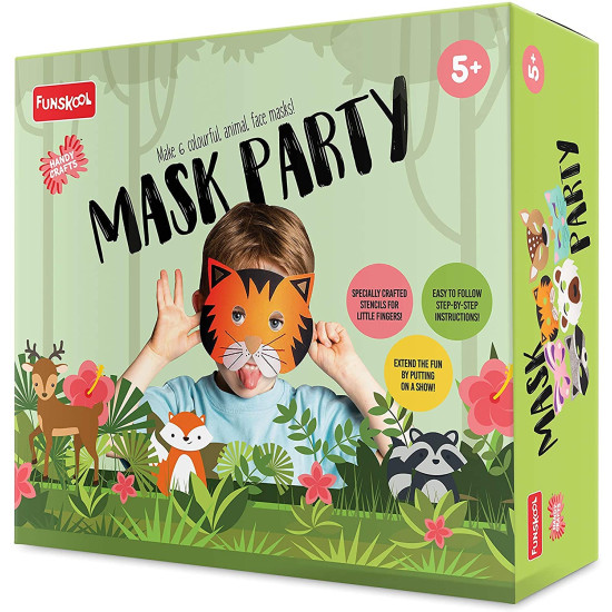 Funskool Handycrafts Mask Party , DIY face masks kids , Make many animal faces , Art and Craft Kit, DIY Kit, Ages 5 Years and Above, Multicolour