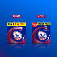 Surf Excel Matic Front Load Detergent Washing Powder 3+1 Kg , Specially Designed For Tough Stain Removal On Laundry In Washing Machines, 1 Count