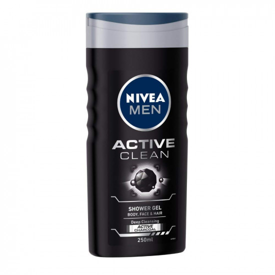 NIVEA Men Active Clean Shower Gel, 250ml With Free Loofah