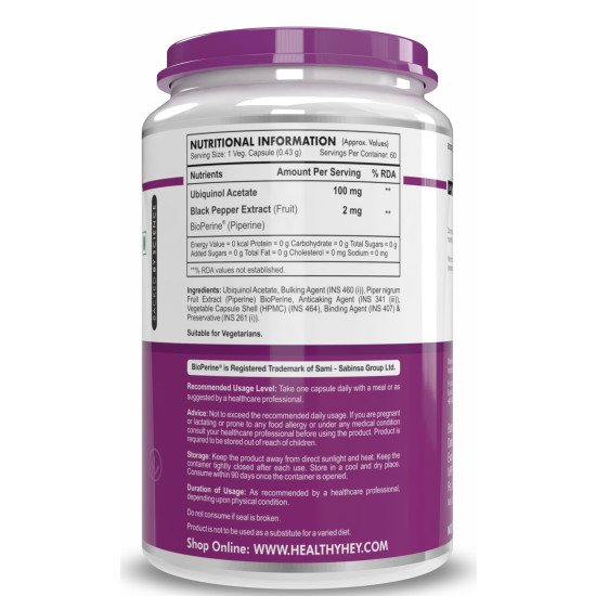 HealthyHey Nutrition Ubiquinol - Acetate - (60 Veg Capsules)