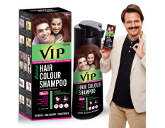 VIP Brown Hair Colour Shampoo, 180ml for Women and Men | Quick & Easy Grey Coverage in 15 Mins | Alternate to Hair Dye | Salon like Hair Color at Home