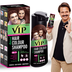 VIP Brown Hair Colour Shampoo, 180ml for Women and Men | Quick & Easy Grey Coverage in 15 Mins | Alternate to Hair Dye | Salon like Hair Color at Home