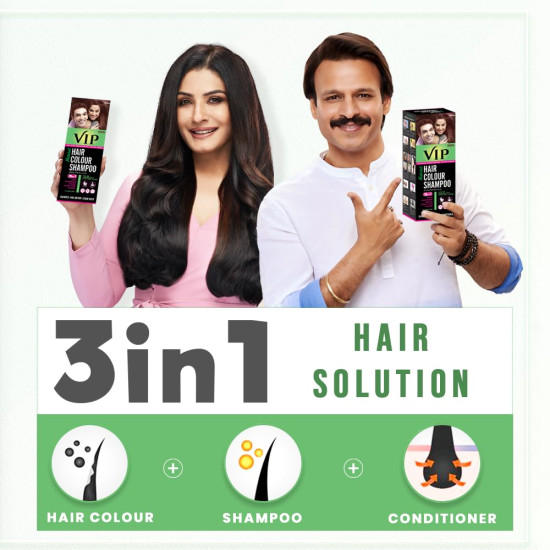VIP Brown Hair Colour Shampoo, 180ml for Women and Men | Quick & Easy Grey Coverage in 15 Mins | Alternate to Hair Dye | Salon like Hair Color at Home