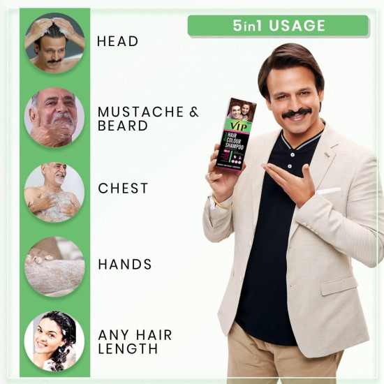 VIP Brown Hair Colour Shampoo, 180ml for Women and Men | Quick & Easy Grey Coverage in 15 Mins | Alternate to Hair Dye | Salon like Hair Color at Home