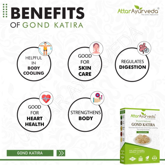 Attar Ayurveda Gond Katira Pure (Edible Gum) - 200 grams | Tragacanth Gum | High Cooling Properties Herbal Food | Super Food |