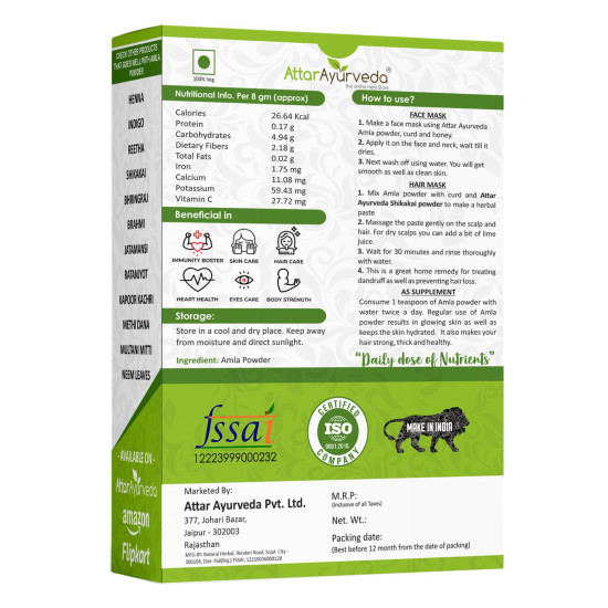 Attar Ayurveda Pure Amla Powder For Hair Growth (250 grams) | Ideal for Hair, Eating, Drinking & Skin