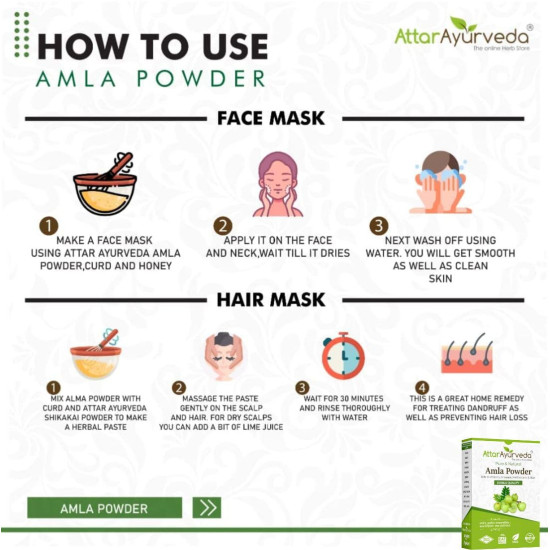 Attar Ayurveda Pure Amla Powder For Hair Growth (250 grams) | Ideal for Hair, Eating, Drinking & Skin