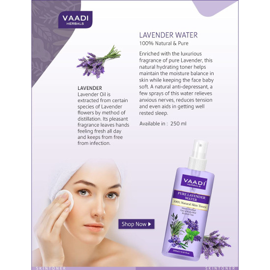 Vaadi Herbals Pvt Ltd Lavender Water -100% Natural & Pure Skin Toner, 250 ml